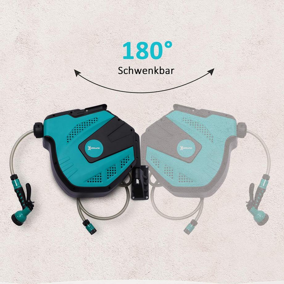 Northio  Dévidoir Mural, Enrouleur De Tuyau, Orientable 180° Avec Douchette Multiple, Protection Antigel -5–45 °C, Plastique, Vert + Noir, 15 M 