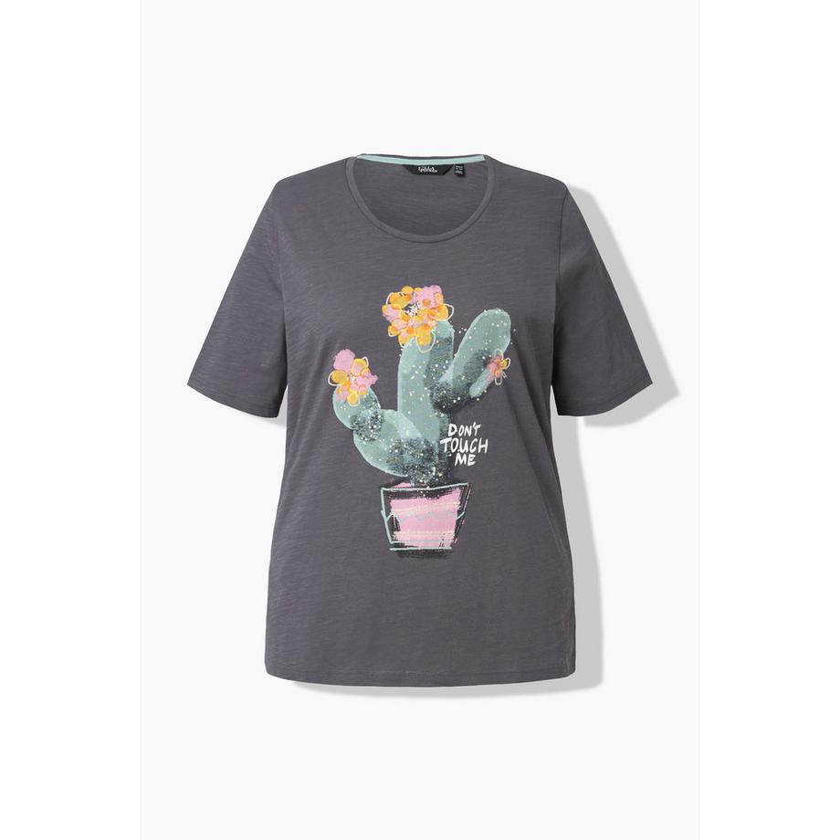 Ulla Popken Classic Kaktus Print Rundhals Halbarm T-Shirt  