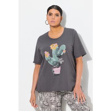 T-shirt classica con cactus, scollo a girocollo e mezze maniche