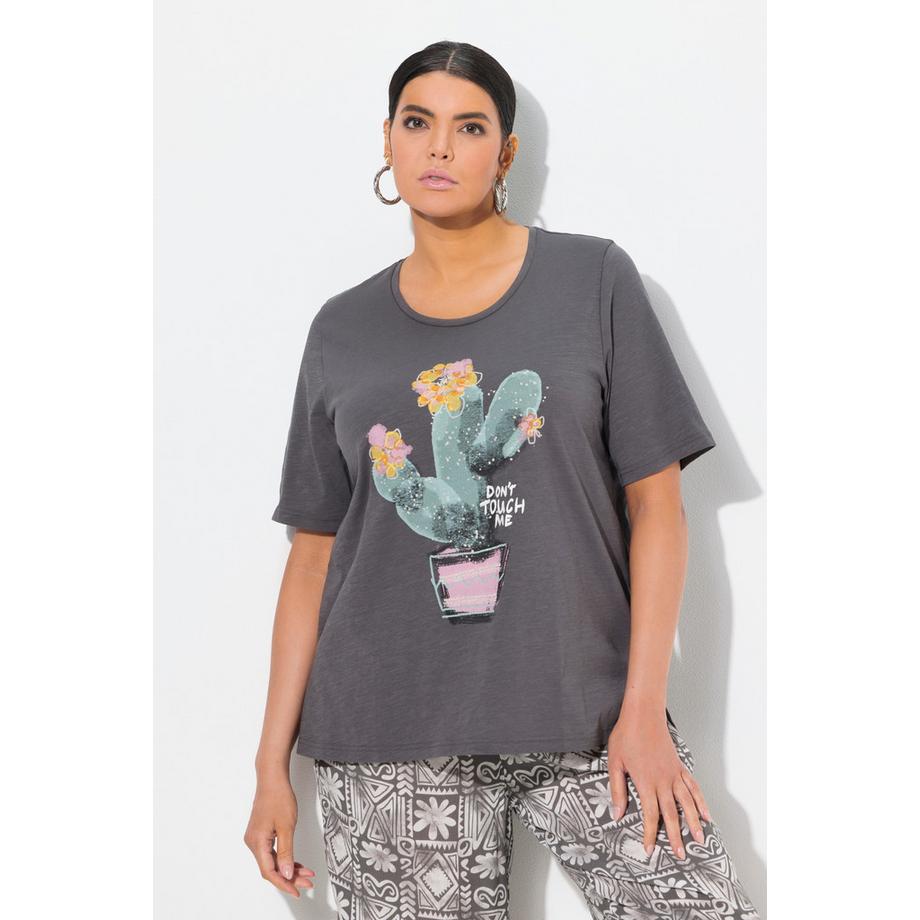 Ulla Popken Classic Kaktus Print Rundhals Halbarm T-Shirt  