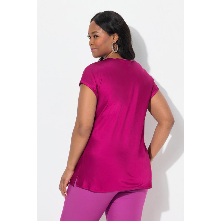 Ulla Popken Satinblusenshirt Classic Rundhals Glitzernaht Ärmellos  