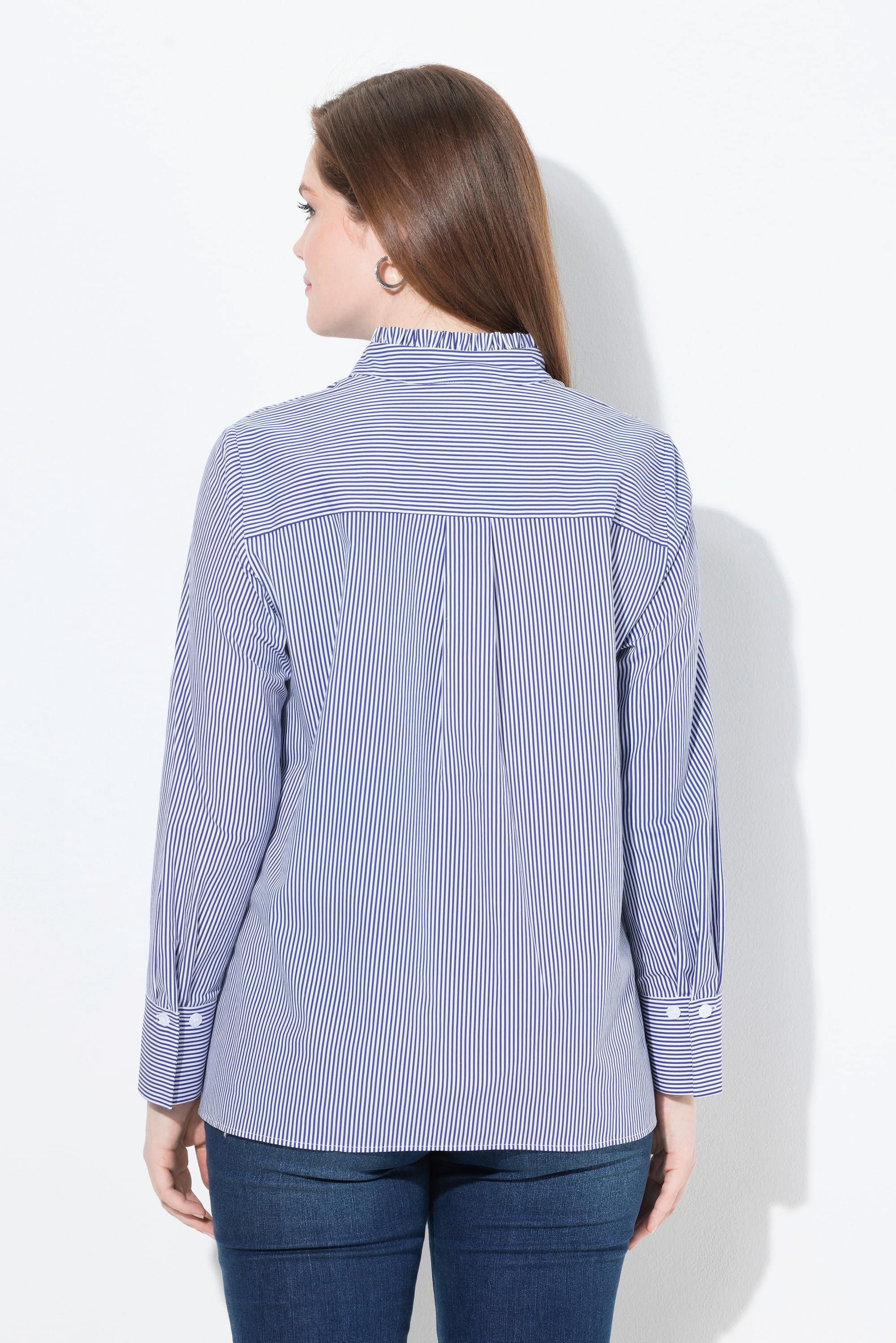 Ulla Popken Camicetta a righe con ruches collo alto scollo a V maniche lunghe  