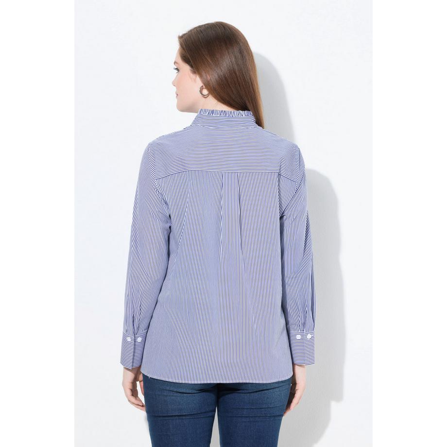 Ulla Popken Chemisier rayé à volants col montant décolleté en V manches longues  