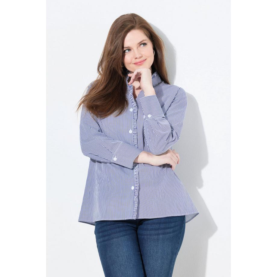 Ulla Popken Chemisier rayé à volants col montant décolleté en V manches longues  