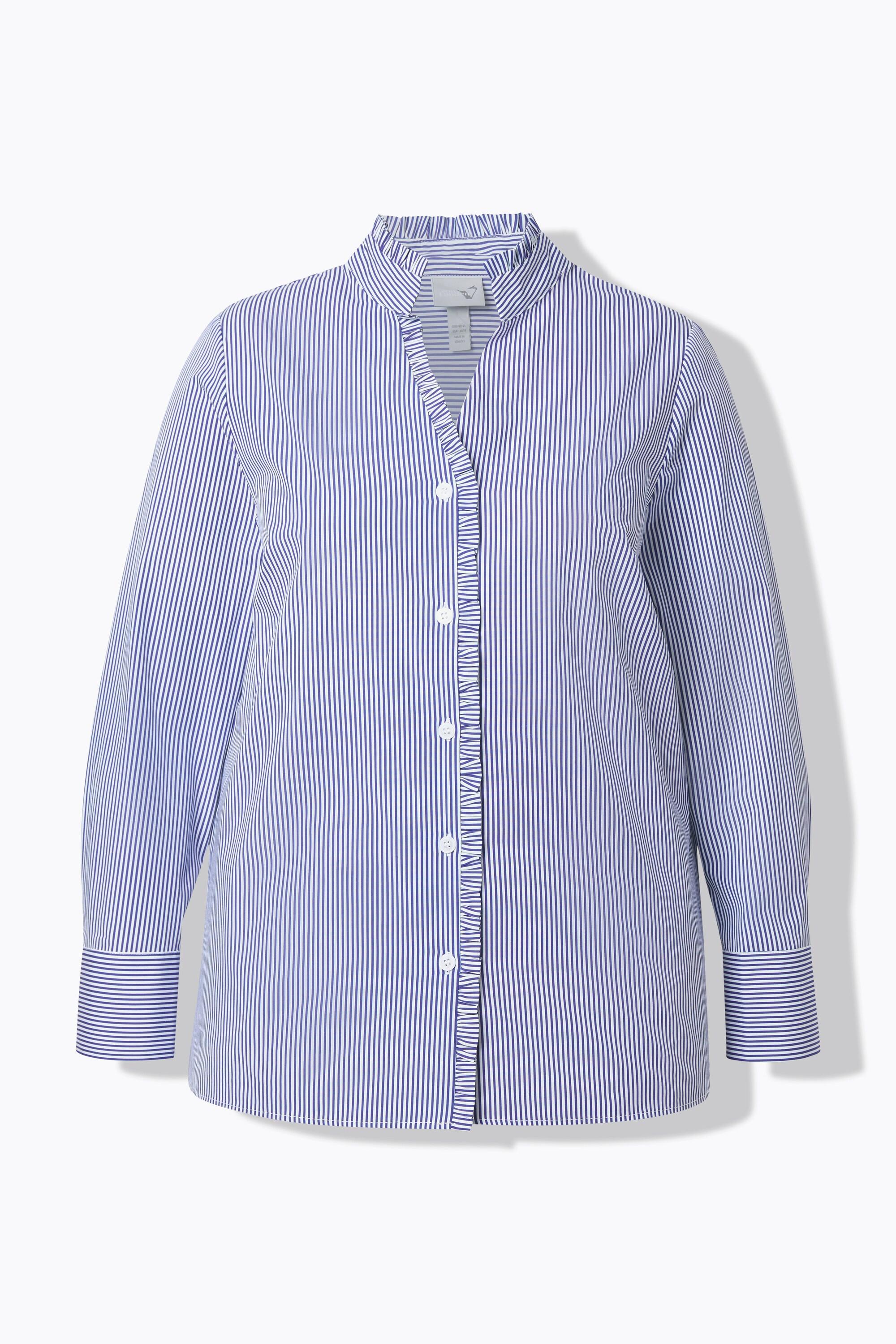 Ulla Popken Camicetta a righe con ruches collo alto scollo a V maniche lunghe  