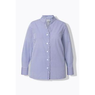 Ulla Popken Camicetta a righe con ruches collo alto scollo a V maniche lunghe  