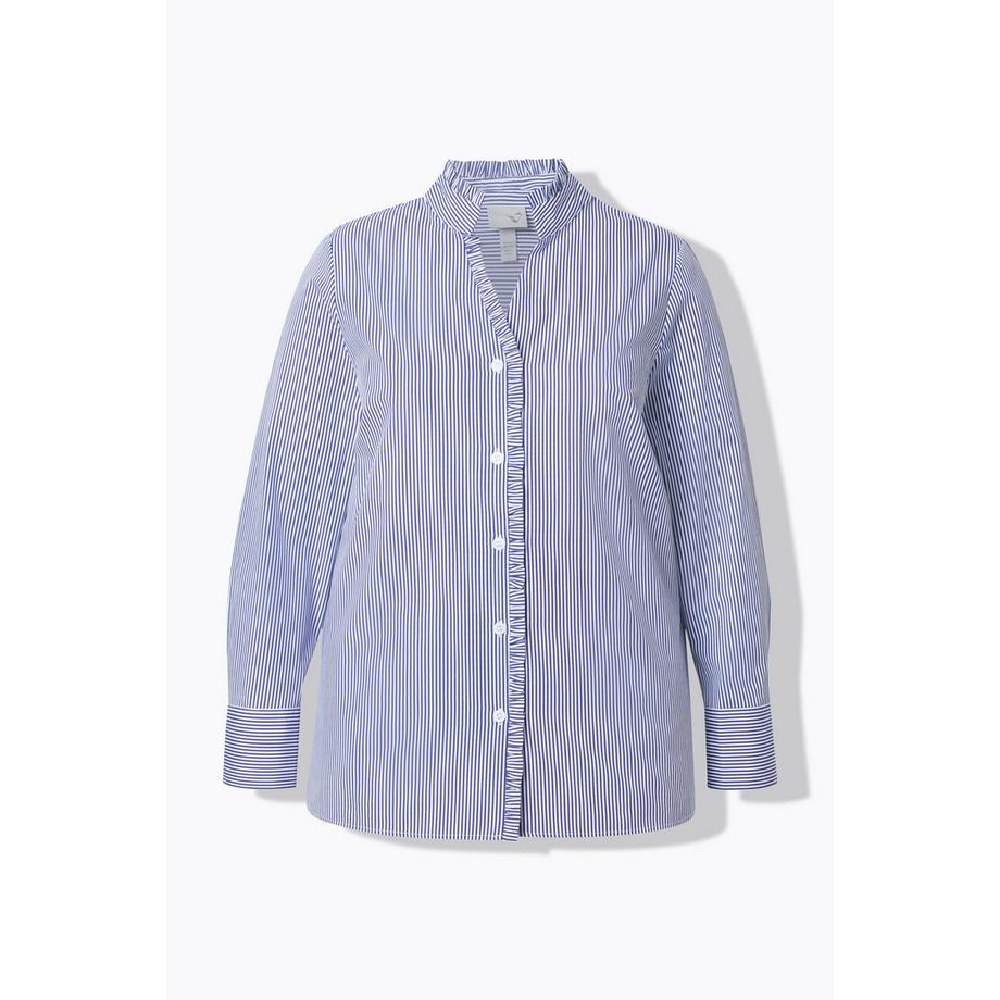 Ulla Popken Chemisier rayé à volants col montant décolleté en V manches longues  