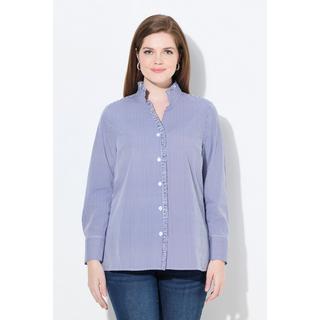 Ulla Popken Camicetta a righe con ruches collo alto scollo a V maniche lunghe  