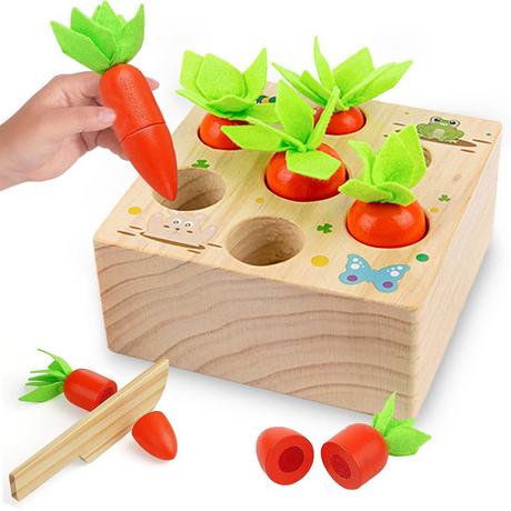 Activity-board  Jouets en bois ,Jouets de motricité pour bébé jeu de tri puzzle en bois jeu de tri récolte de carottes puzzle en bois 