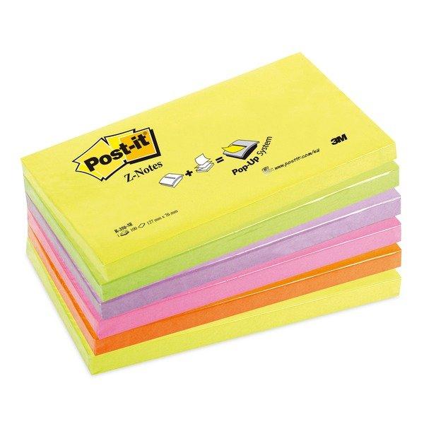 Post-It POST-IT Z-Notes neon 76x127mm R-350NRB rainbow 6x100 Blatt  