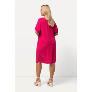 Ulla Popken  Kleid, Leinenmix, Oversized, V-Ausschnitt, Halbarm 