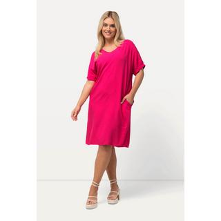 Ulla Popken  Abito dal taglio oversize in misto lino con scollo a V e mezze maniche 