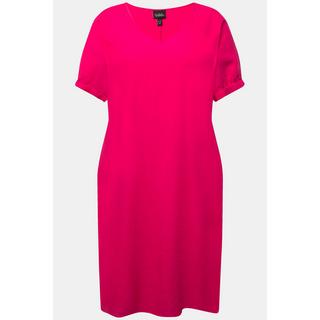 Ulla Popken  Kleid, Leinenmix, Oversized, V-Ausschnitt, Halbarm 