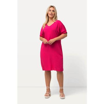 Kleid, Leinenmix, Oversized, V-Ausschnitt, Halbarm