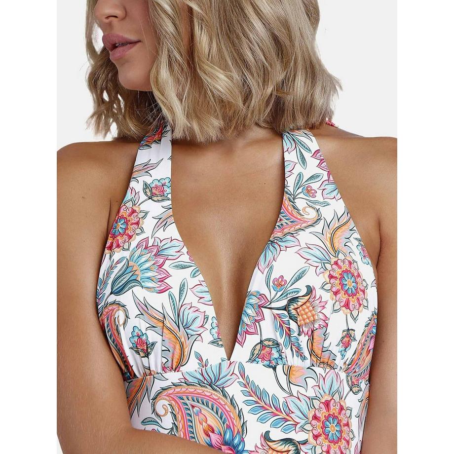 Admas Vorgeformter einteiliger Neckholder-Badeanzug White Paisley  