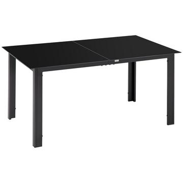 Table De Jardin, Table À Manger De Jardin Pour 6 Personnes, Table De Patio Avec Plateau En Verre, Table De Fête En Aluminium, Table De Balcon, Noir, 150 X 90 X 74 Cm