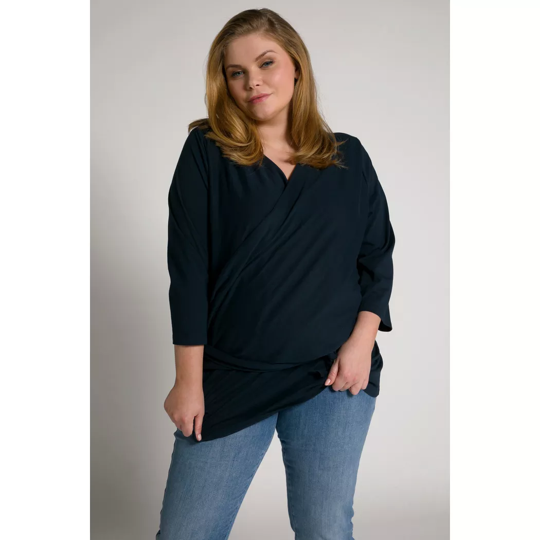 Ulla Popken - Bellieva-Wickelshirt, Skin to Skin, Rundhals, GOTS, für Damen, Aquamarine, Größe 54/56