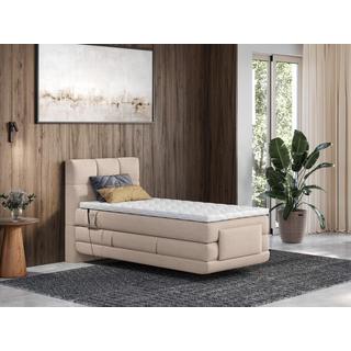 Vente-unique Boxspringbett mit gestepptem Kopfteil + elektrischem Untergestell mit Relaxfunktion + Matratze + Topper - 100 x 200 cm - Stoff - Beige - LODI von PALACIO  
