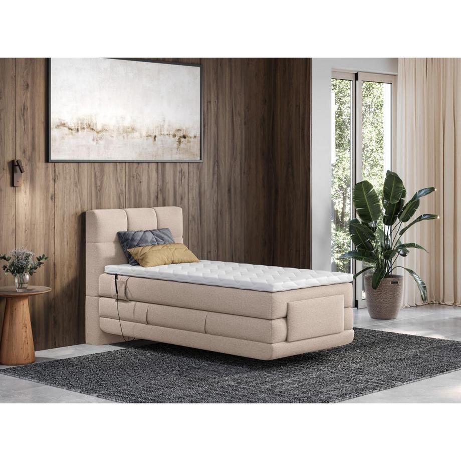 Vente-unique Ensemble complet boxspring tête de lit capitonnée + sommiers relaxation électrique + matelas + surmatelas - 100 x 200 cm - Tissu - Beige  - LODI de PALACIO  