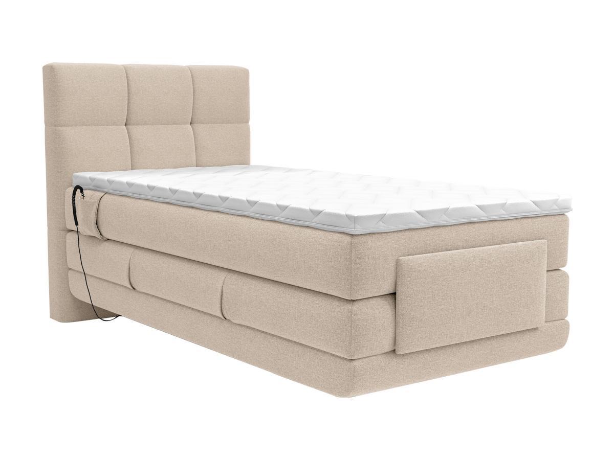 Vente-unique Boxspringbett mit gestepptem Kopfteil + elektrischem Untergestell mit Relaxfunktion + Matratze + Topper - 100 x 200 cm - Stoff - Beige - LODI von PALACIO  