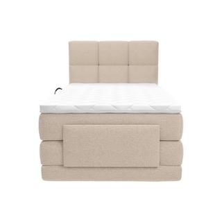 Vente-unique Boxspringbett mit gestepptem Kopfteil + elektrischem Untergestell mit Relaxfunktion + Matratze + Topper - 100 x 200 cm - Stoff - Beige - LODI von PALACIO  