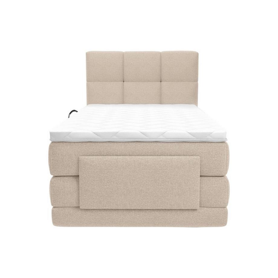 Vente-unique Ensemble complet boxspring tête de lit capitonnée + sommiers relaxation électrique + matelas + surmatelas - 100 x 200 cm - Tissu - Beige  - LODI de PALACIO  