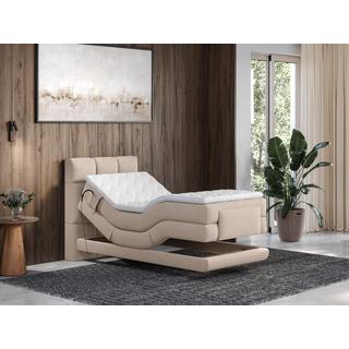 Vente-unique Boxspringbett mit gestepptem Kopfteil + elektrischem Untergestell mit Relaxfunktion + Matratze + Topper - 100 x 200 cm - Stoff - Beige - LODI von PALACIO  