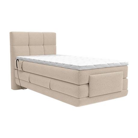 Vente-unique Boxspringbett mit gestepptem Kopfteil + elektrischem Untergestell mit Relaxfunktion + Matratze + Topper - 100 x 200 cm - Stoff - Beige - LODI von PALACIO  