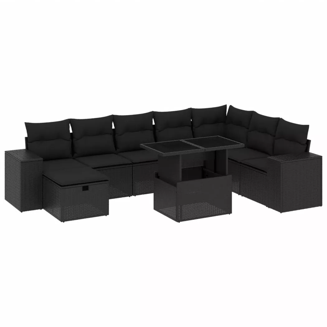 Salon de jardin 9 pcs avec coussins noir résine tressée vidaXL