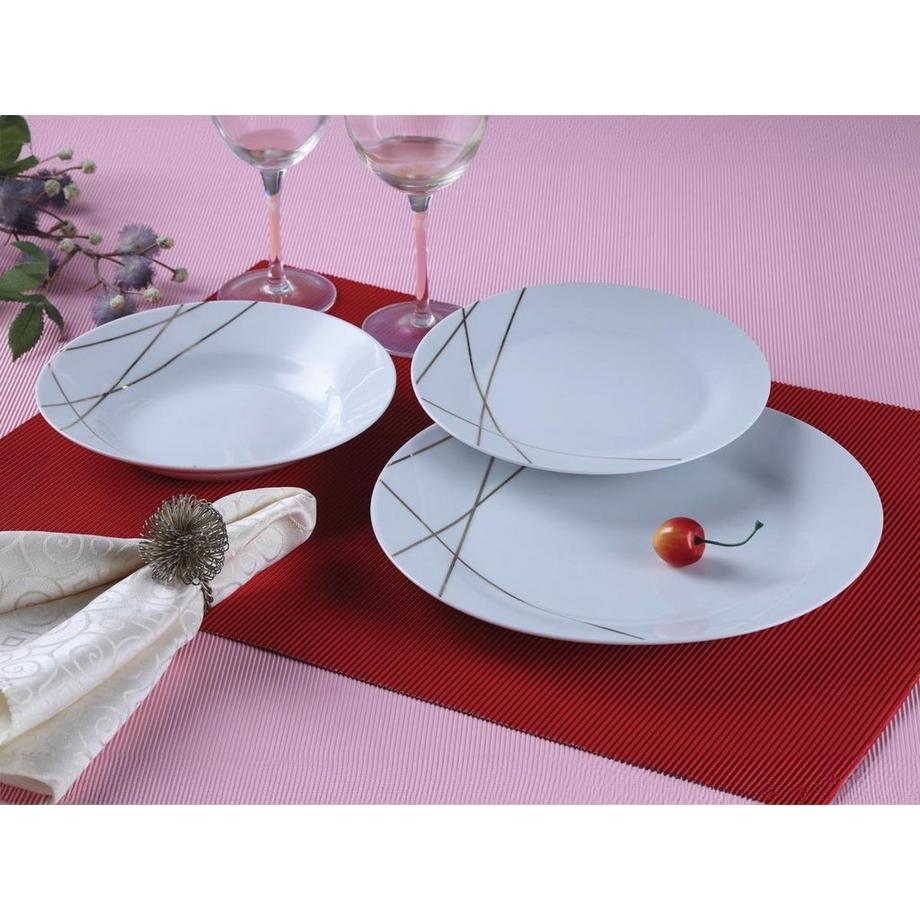 Vente-unique  18-teiliges Geschirrservice aus Porzellan - Weiß & Goldfarben - LINASIO 