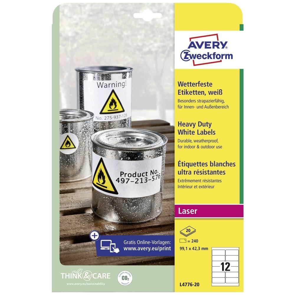 Avery-Zweckform Avery Zweckform Wetterfeste Folien-Etiketten, 99.1 x 42.3 mm, 20 Bogen/240 Etiketten  