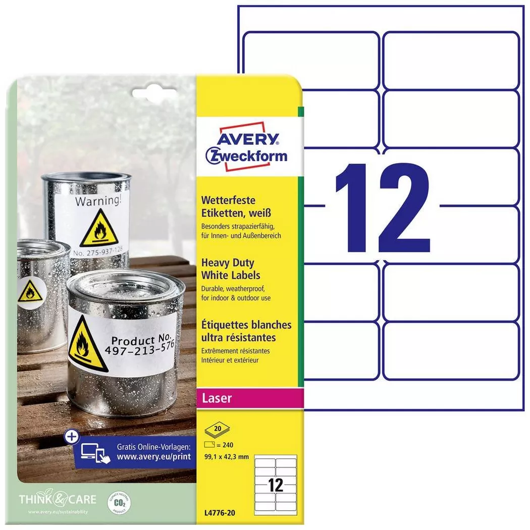 Avery-Zweckform – AVERY ZWECKFORM Etiketten 99,1×42,3mm, 240 Stk./20Bl., One Size, Weiss