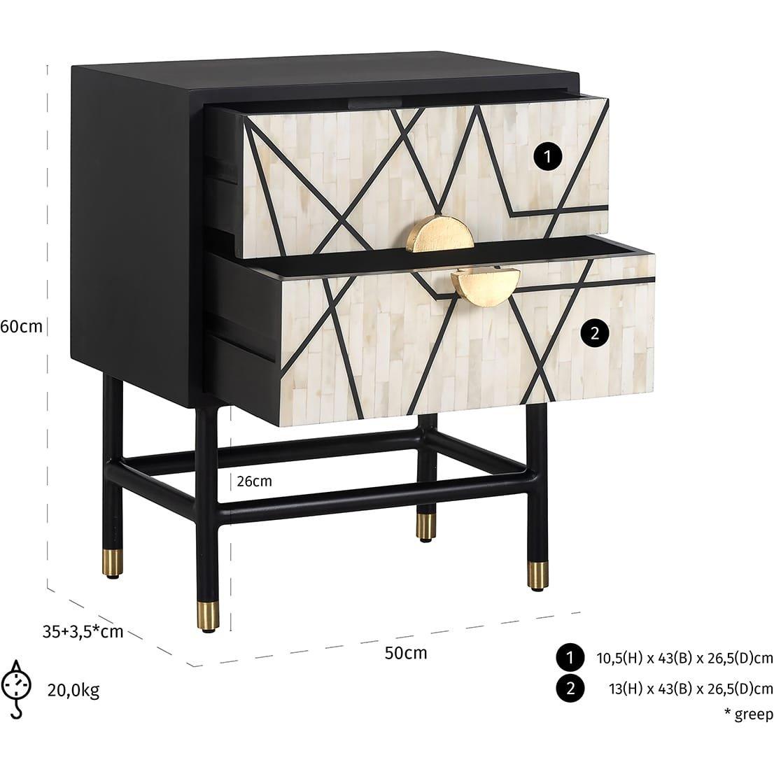 mutoni Table de chevet Novas Mango noir beige or 50x35  