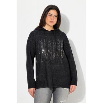 Sweat-shirt en maille avec paillettes, capuche et manches longues, coupe évasée