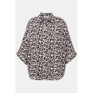 Studio Untold  Blusa dal taglio oversize in mussola con design leopardato, collo da camicia e mezze maniche 