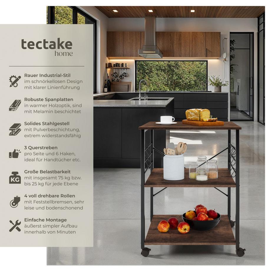 Tectake Servierwagen Rugby Industrial Style Holz und Stahl  