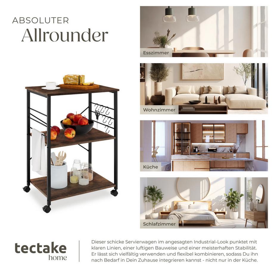 Tectake Servierwagen Rugby Industrial Style Holz und Stahl  
