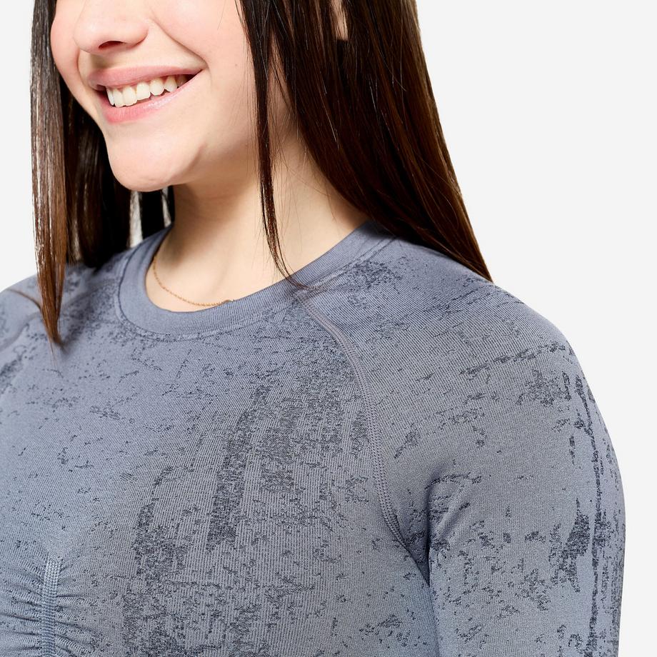 DOMYOS  Tee-shirt crop top manches longues femme, gris 