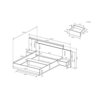 Vente-unique Bett mit Nachttischen FRANCOLI 2 Schubladen mit LEDs Eiche  