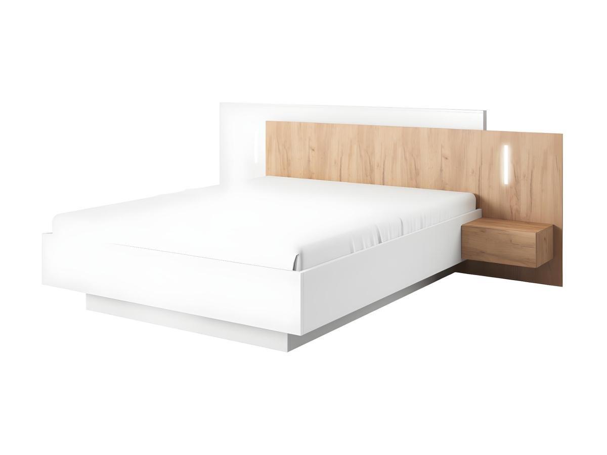 Vente-unique Letto con comodini 2 cassetti Con LED Bianco e Rovere FRANCOLI  