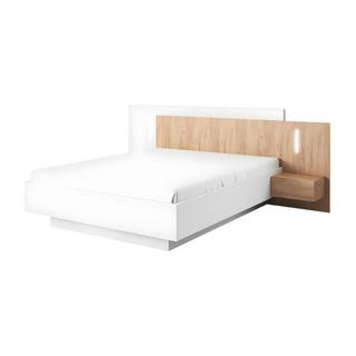 Vente-unique Letto con comodini 2 cassetti Con LED Bianco e Rovere FRANCOLI  