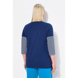 Ulla Popken  T-shirt à rayures, motif bateau en papier, encolure bateau et manches 3/4 