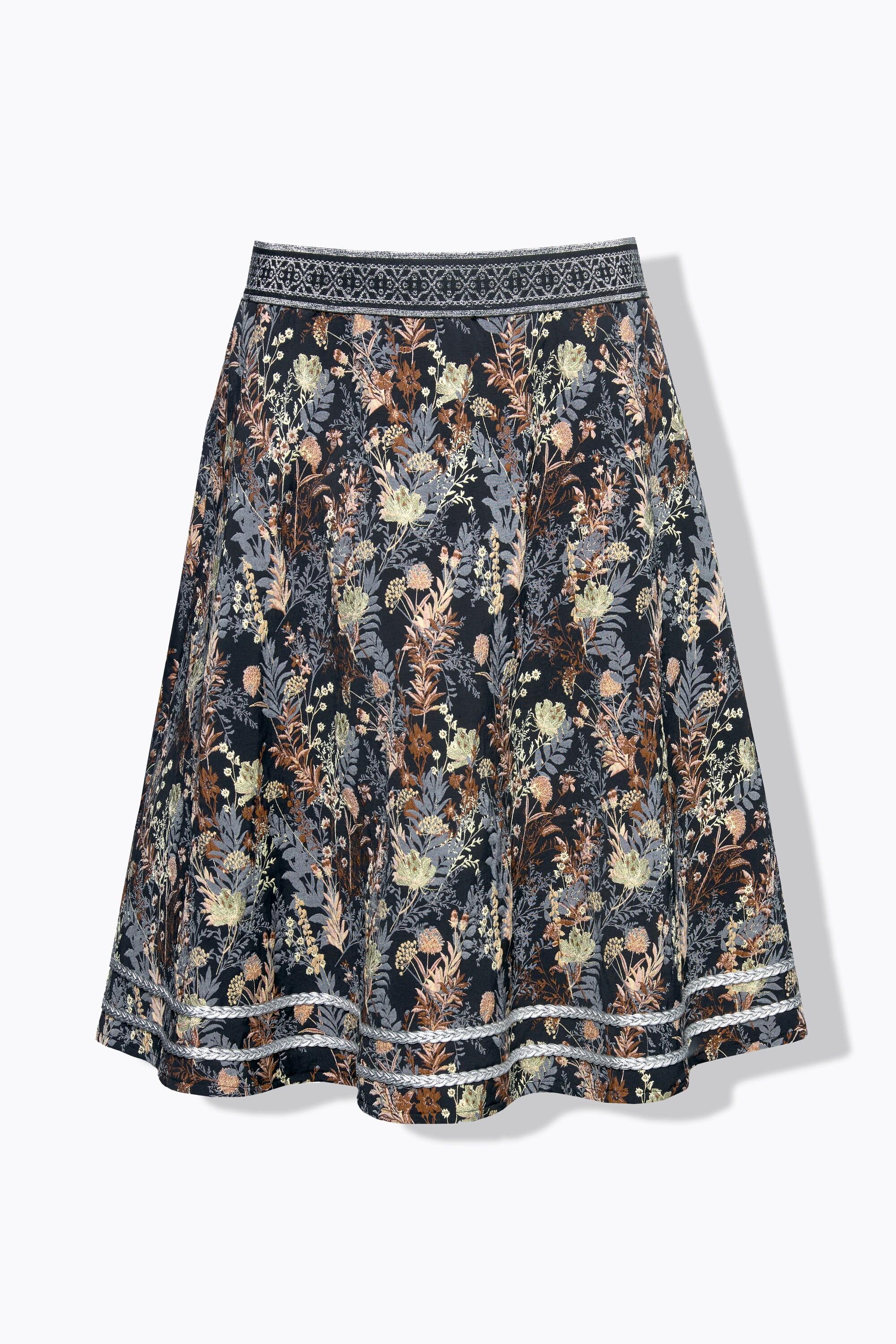 Ulla Popken  Gonna midi in jacquard con taglio svasato, cintura elastica e cordino brillante 