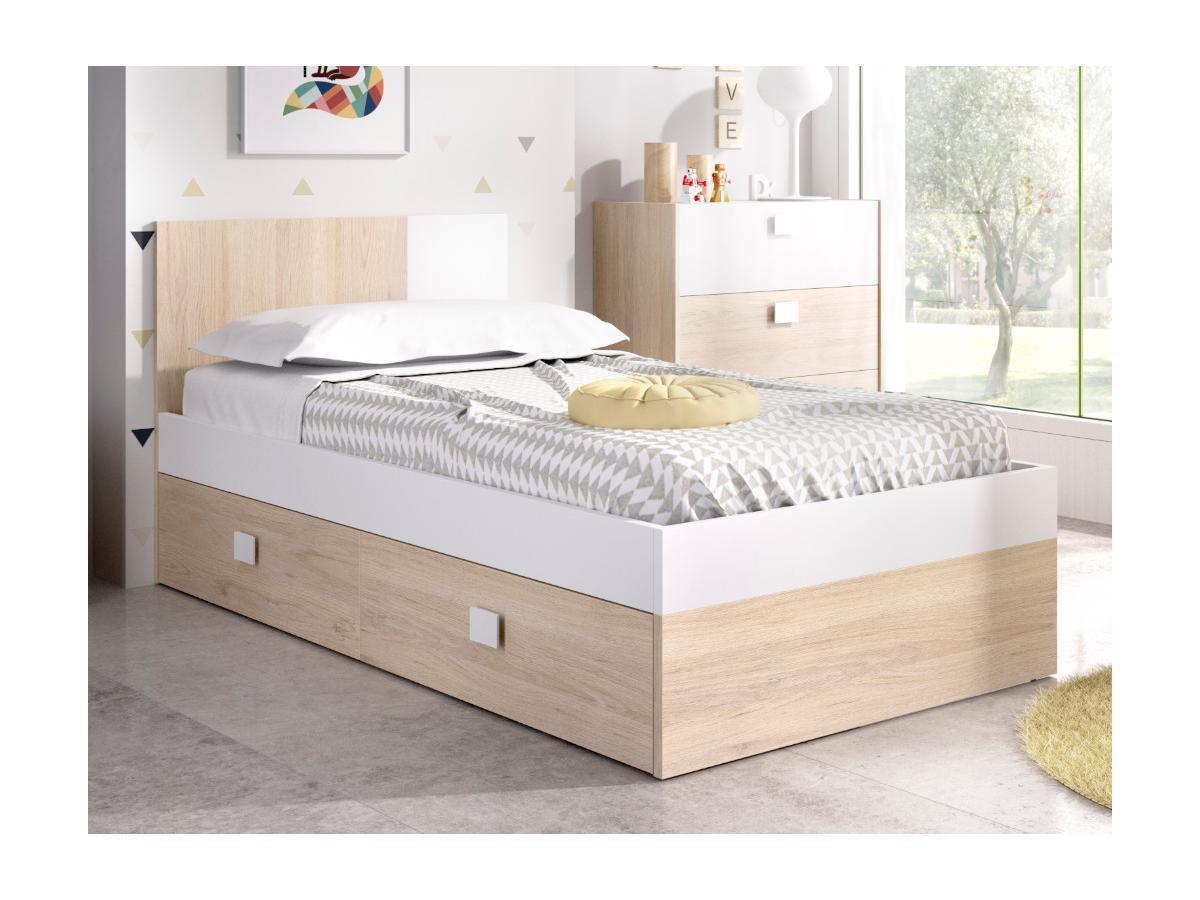 Vente-unique Letto singolo con letto estraibile  Quercia e bianco SONIA  