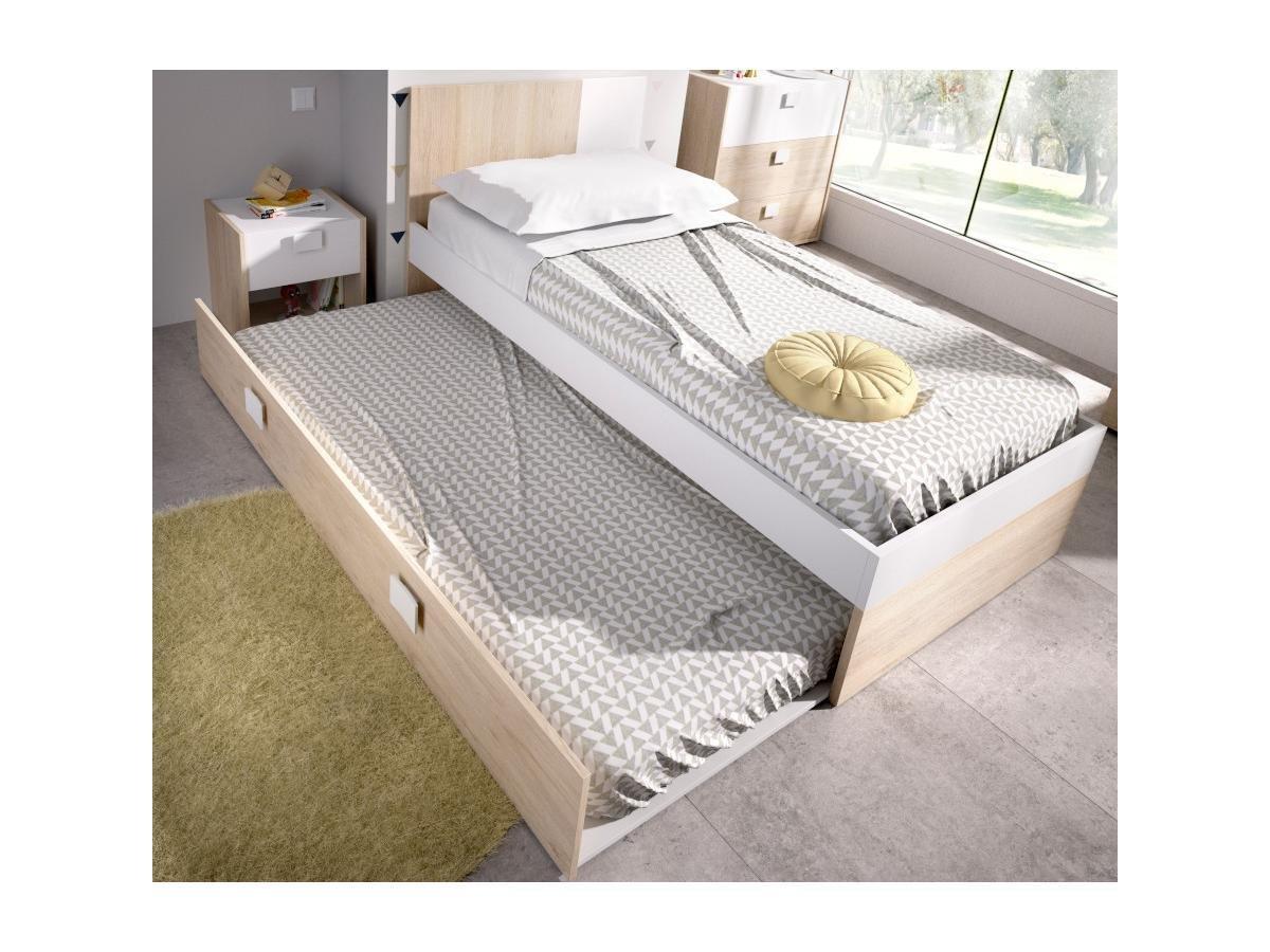 Vente-unique Letto singolo con letto estraibile  Quercia e bianco SONIA  