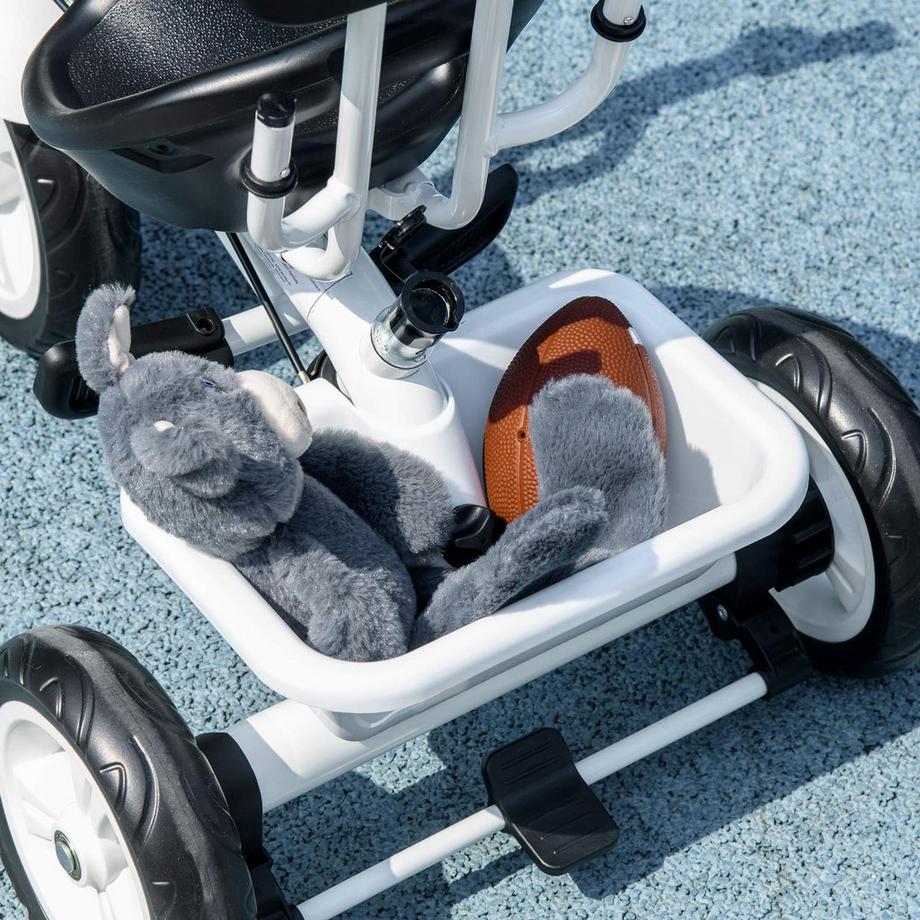 Northio  Triciclo 6 In 1 Asta Di Spinta Triciclo Per Bambini Tettuccio Parasole Rimovibile Cestino Portabicchieri Per Bici Con Bilanciamento Regolabile 1-5 Anni Bianco 
