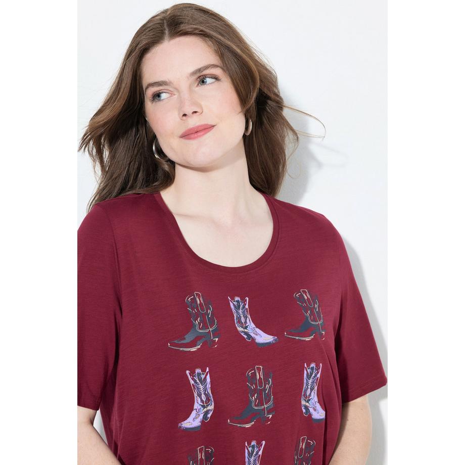 Ulla Popken Classic Cowboystiefel Print Rundhals Halbarm T-Shirt  