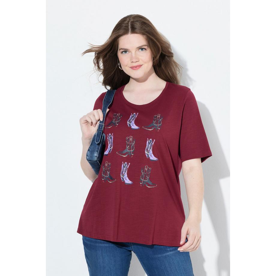 Ulla Popken Classic Cowboystiefel Print Rundhals Halbarm T-Shirt  