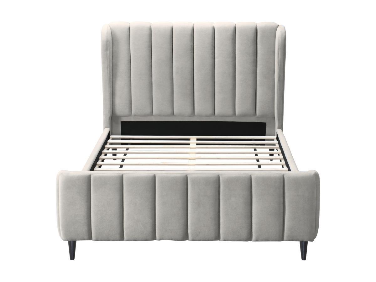 Vente-unique Bett - 140 x 190 cm - Stoff mit vertikalen Ziernähten - Hellgrau - CASAGOTI  