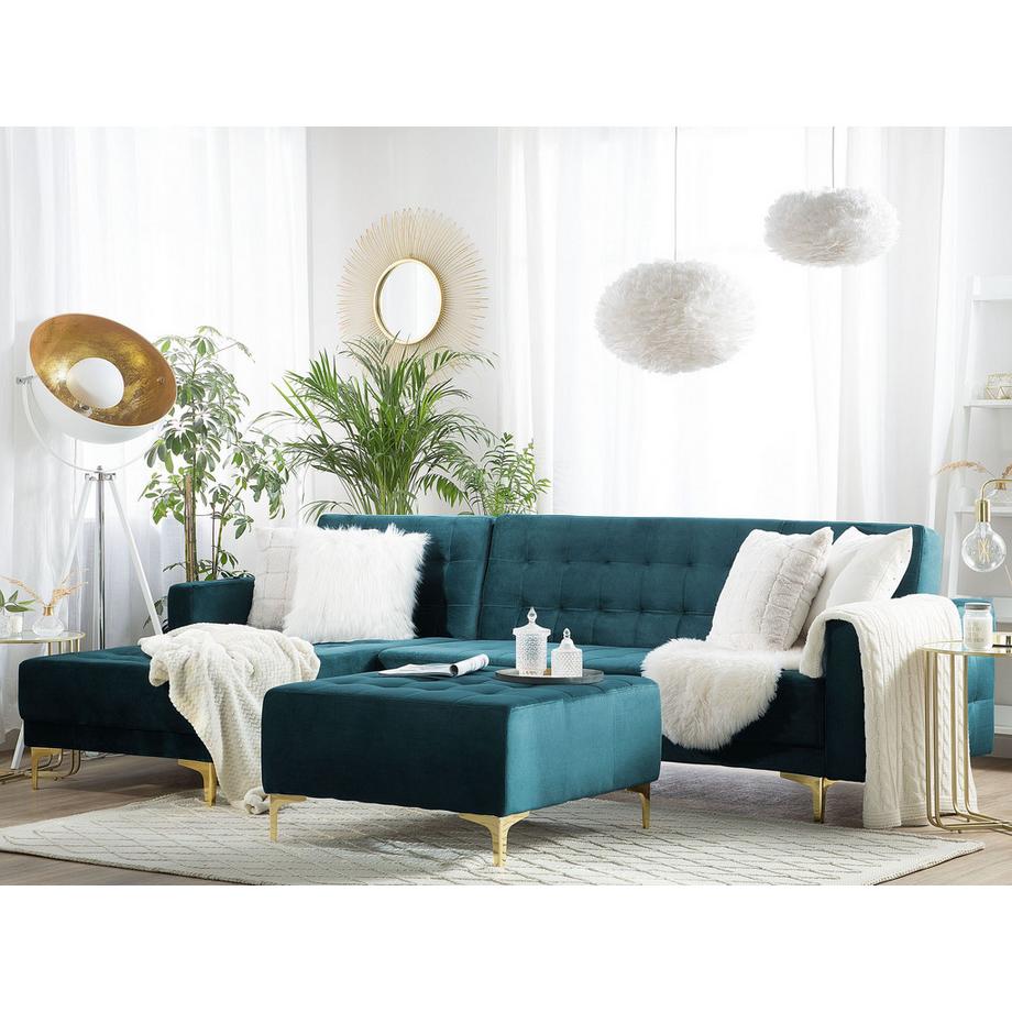 Beliani Rechtsseitiges Ecksofa mit Ottomane aus Samtstoff  ABERDEEN  